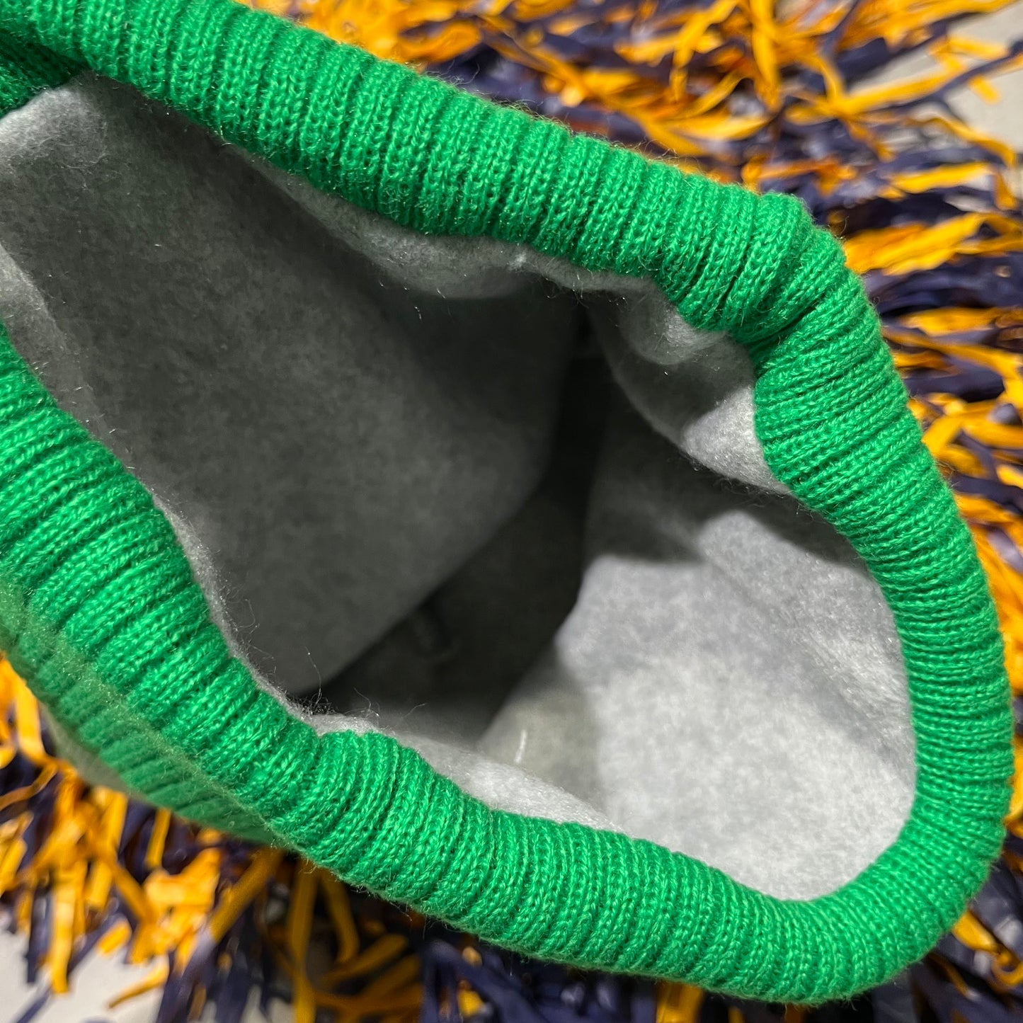 Kelly Green Striped Cathedral Pom Pom Beanie